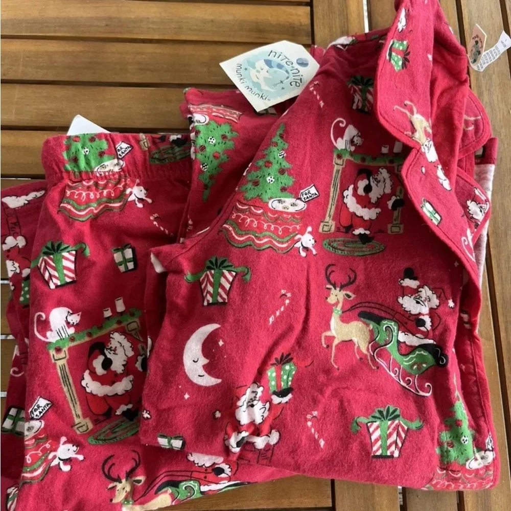Munki Santa Claus Rudolph Reindeer Christmas Pajamas S Cotton PJ Set Top Bottom